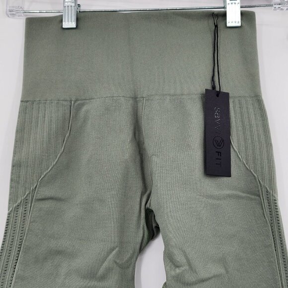 SAVVI Ananda Crop Capri Leggings Olive Green M/L NWT - Picture 7 of 11
